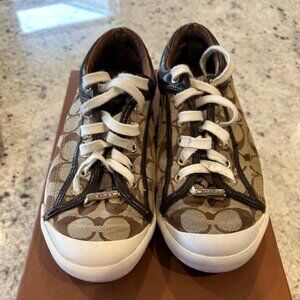Coach Khaki Signature Canvas Low-Top Sneakers with Brown Trim